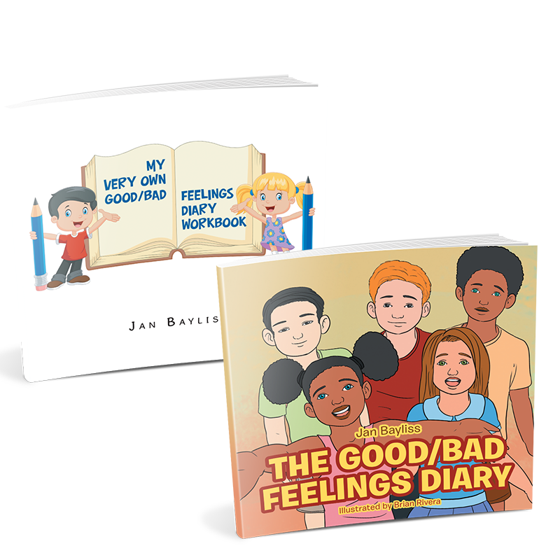 Covers of the good bad feelings diary and workbook